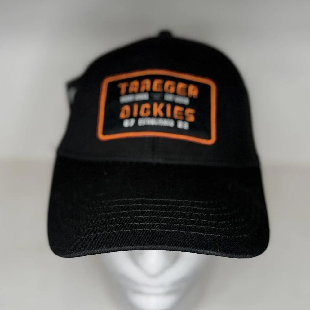 Traeger x Dickies Hat Cap Snap‎ Back Black Orange Trucker Mesh Patch BBQ Mens